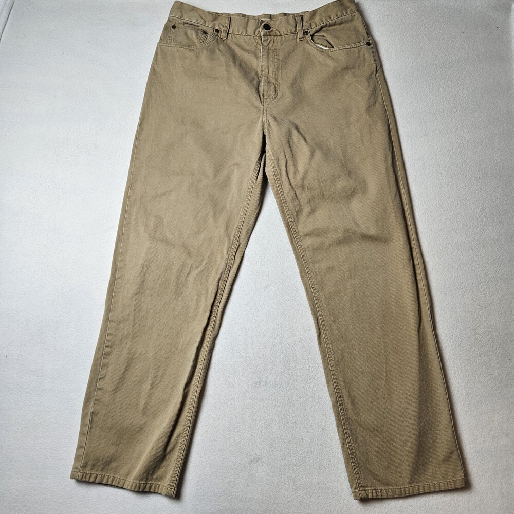 LL Bean Pants Mens 36x32 Khaki Chino Ribbed Beige Cotton
